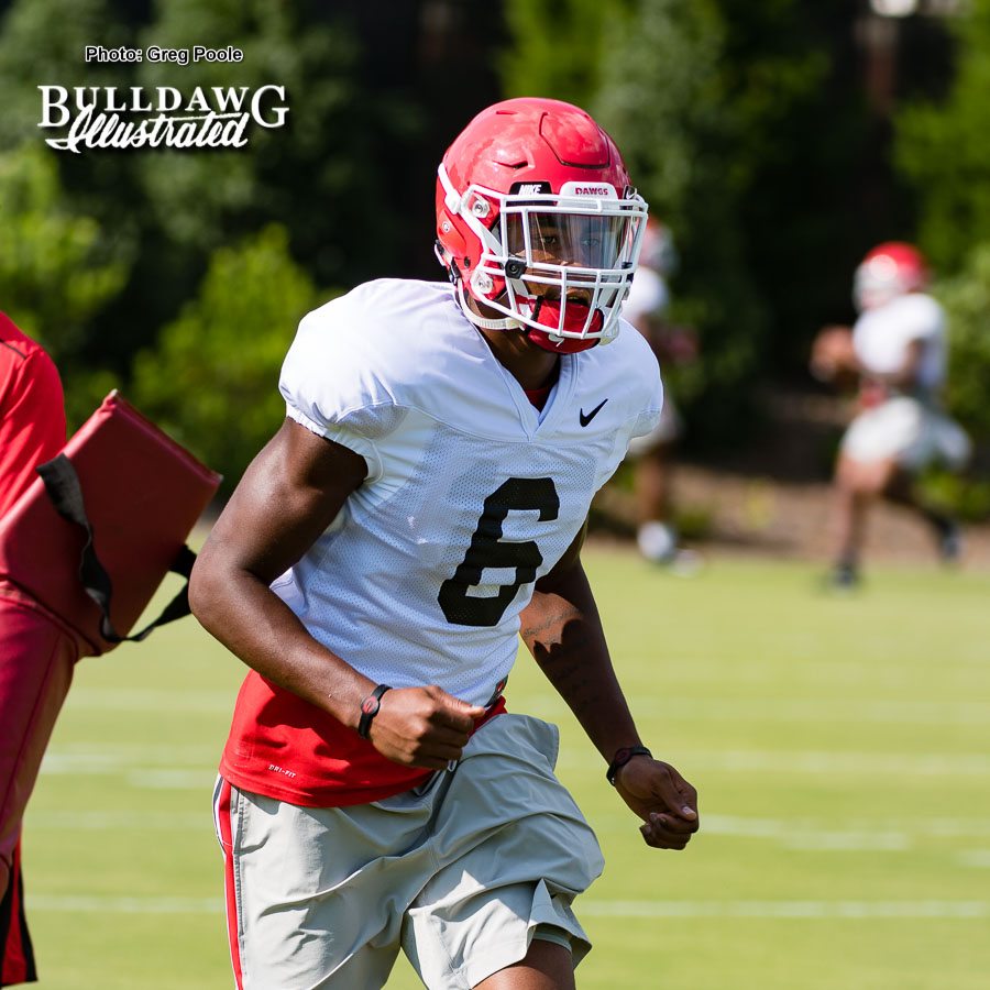 Javon Wims (6) - Note, the UGA offense wore white in Monday's practice for Notre Dame - Sept. 4, 2017