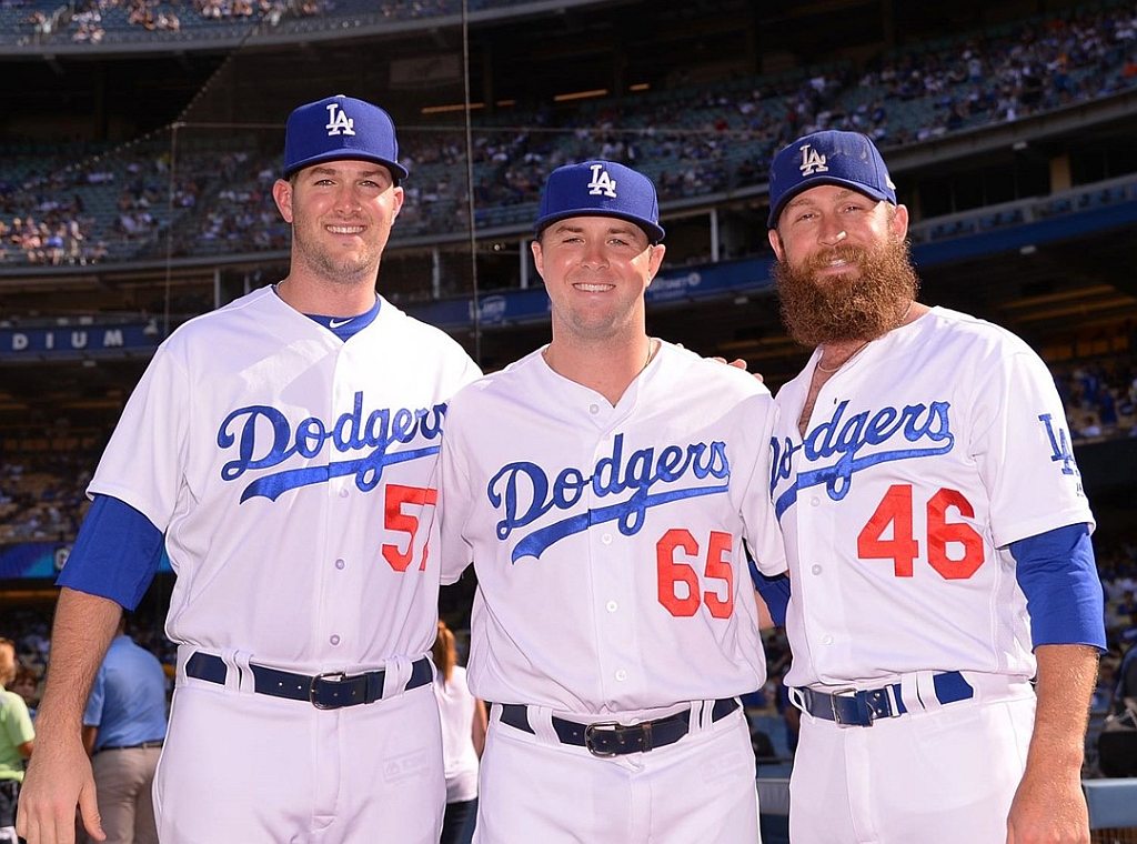 Alex Wood (57), Kyle Farmer (65), and Josh Fields (46), LA Dodgers (Photo from Georgia Sports Communication)