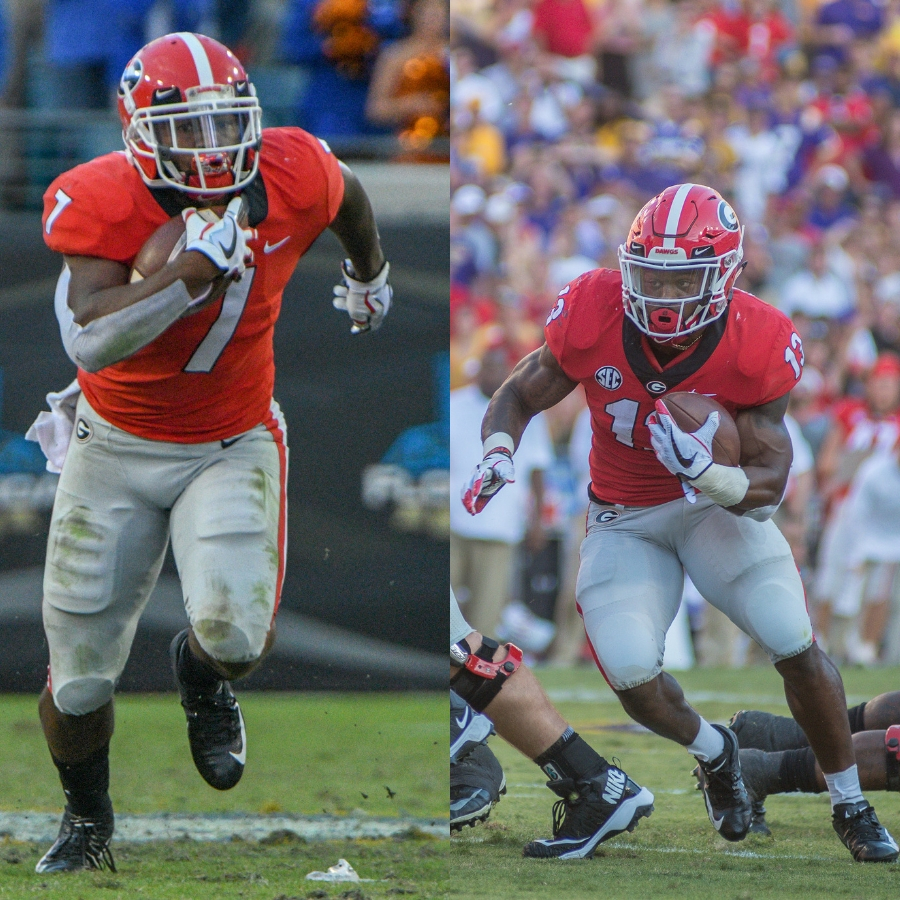 D'Andre Swift (7) and Elijah Holyfield (13)