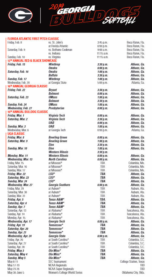 2019 UGA Softball Schedule