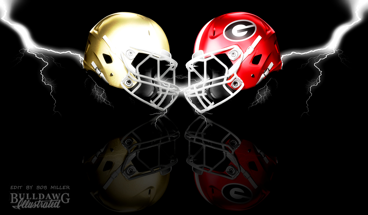 Georgia Bulldogs vs Notre Dame Fighting Irish helmet edit by Bob Miller