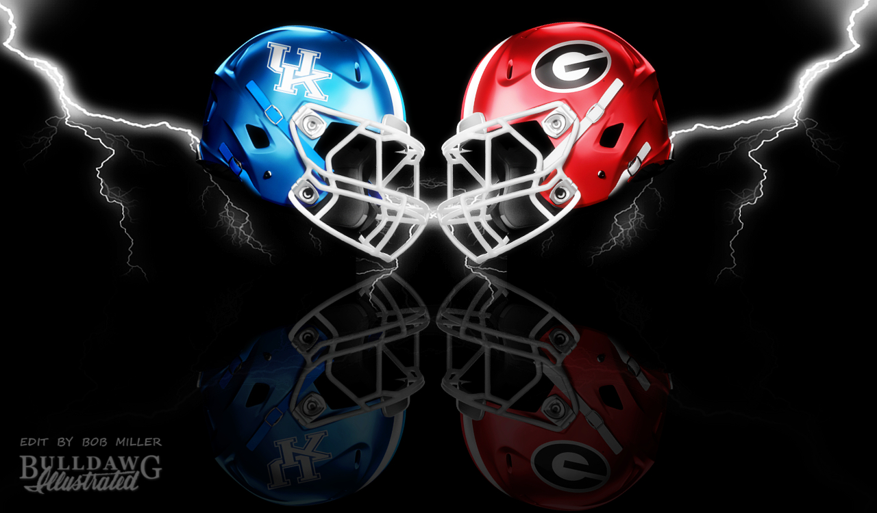 Georgia vs. Kentucky 2019 helmet graphic edit by Bob Miller with LOMO plus WONDER effect