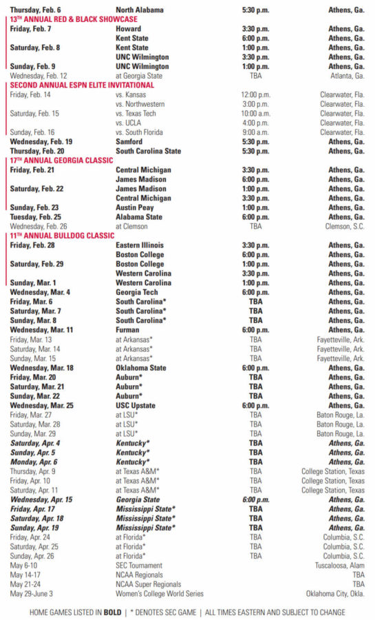 2020 Softball Schedule