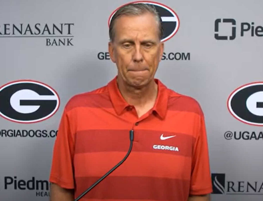 Todd Monken during a press conference Tuesday with UGA beat writers