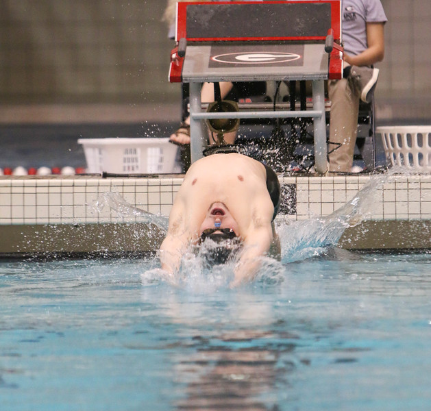 Ryan O'Donnell swims backstroke during a meet between Georgia and Wisconsin on Saturday, Jan. 30, 2016, in Athens, Ga. (Photo by Emily Selby)
