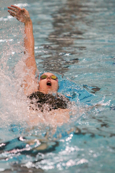 Kylie Stewart swims backstroke during a meet between Georgia and Wisconsin on Saturday, Jan. 30, 2016, in Athens, Ga. (Photo by Emily Selby)