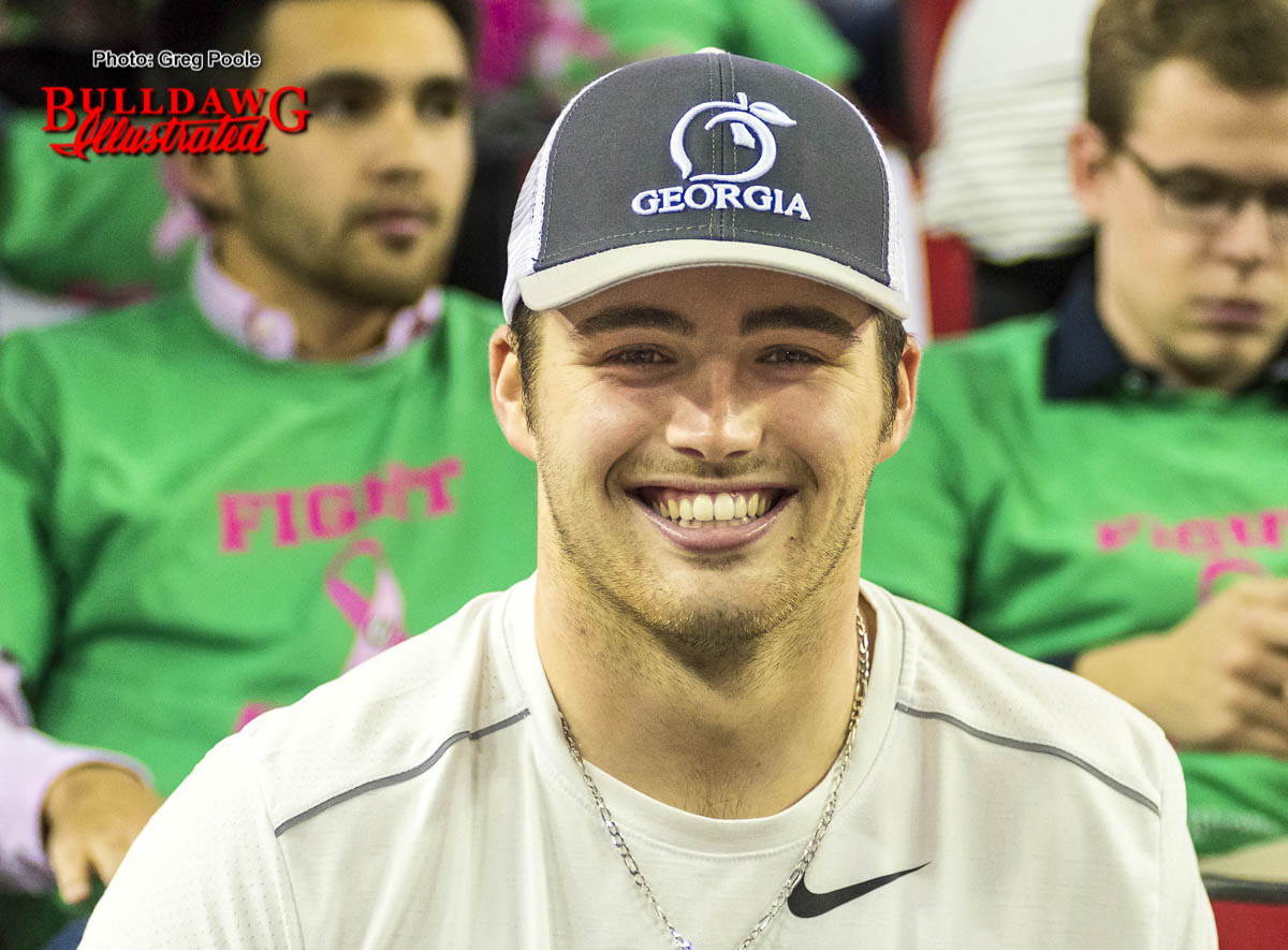 Jake Fromm takes in his first gymnastics meet as a student