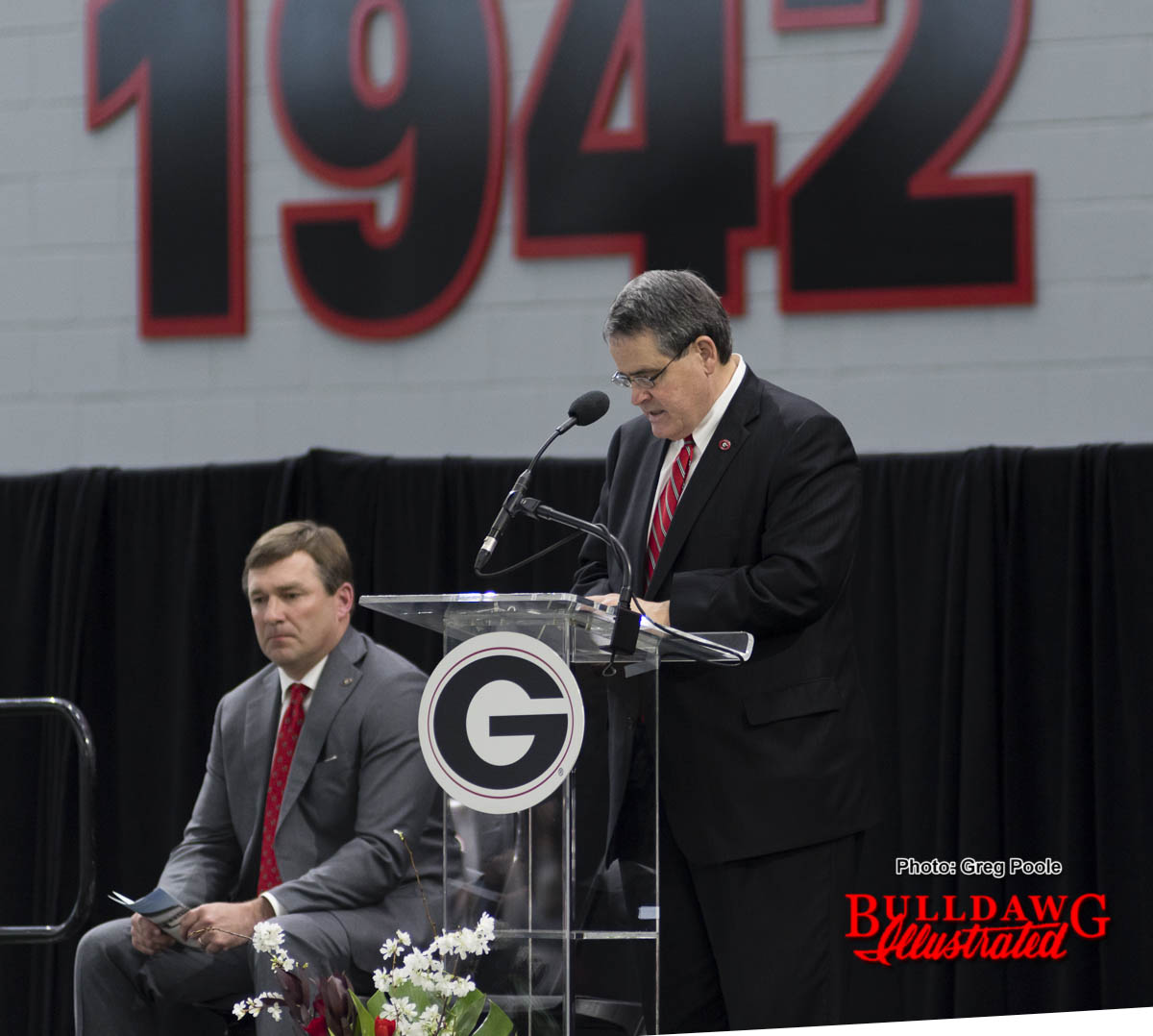 UGA President Jere W. Morehead speaks at UGA's Indoor Athletic Facility dedication on Feb. 14, 2017