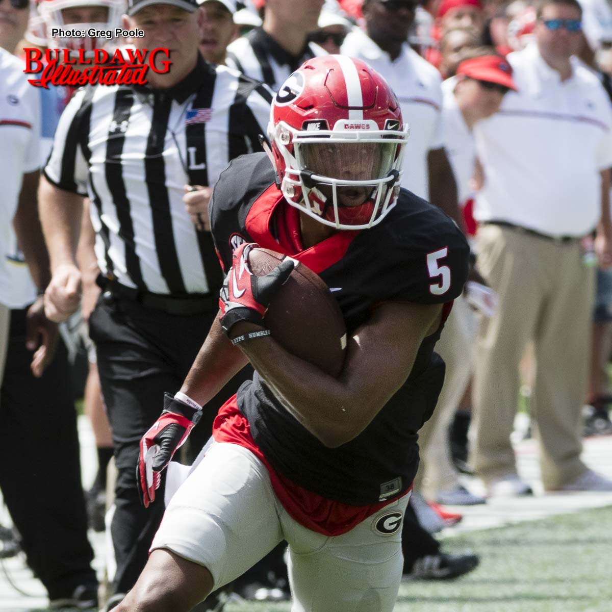 G-day's leading WR, Terry Godwin, with 5 catches for 130 yards