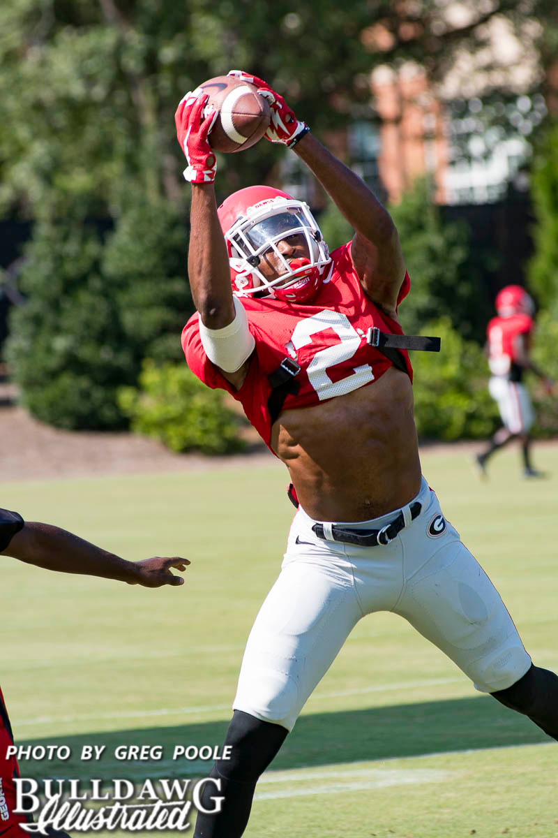 Junior wide out Jayson Stanley makes the grab in Wednesday's practice - UGA Fall Camp - Practice No. 21 - Wednesday, Aug. 23, 2017